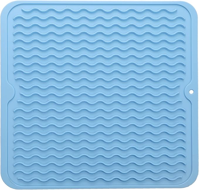 MicoYang Silicone Dish Drying Mat for Multiple Usage,Easy clean,Eco-friendly,Heat-resistant Silicone Mat for Kitchen Counter or Sink,Refrigerator or Drawer liner Light Blue M 12 inches x 12 inches