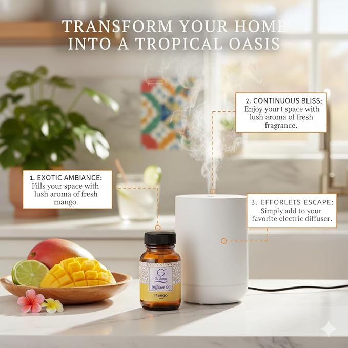 G's Breeze Mango Diffuser Oil – 60ml Soft & Soothing Mango Scent, Long-Lasting Aroma for Nurseries, Bedrooms, & Living Rooms, Easy Refill for Fragrance Oil Diffuser
