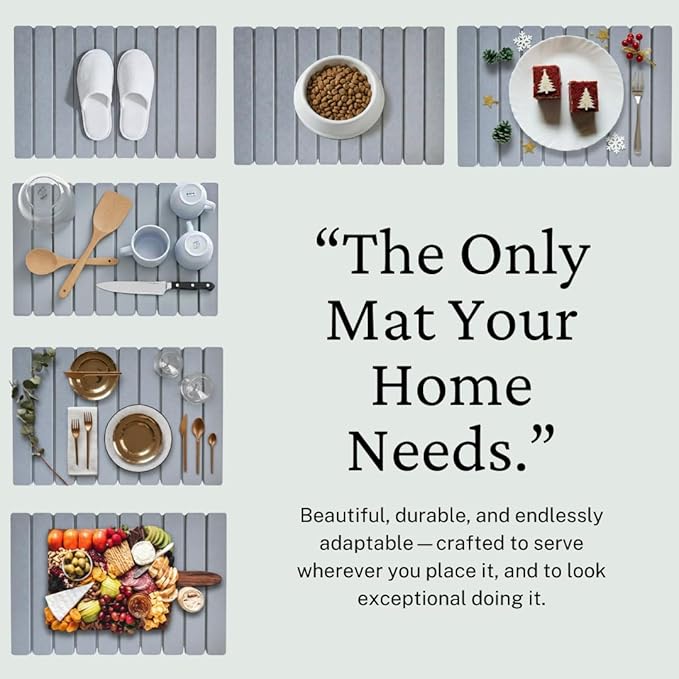 DrySwift Large Stone Drying Mat for Kitchen Counter | Premium Diatomaceous Earth Coaster Set for Dishes | Non-Slip Kitchen Sink Mat | Fast-Absorbing, Eco-Friendly | 23" x 15.5" (Light Grey)