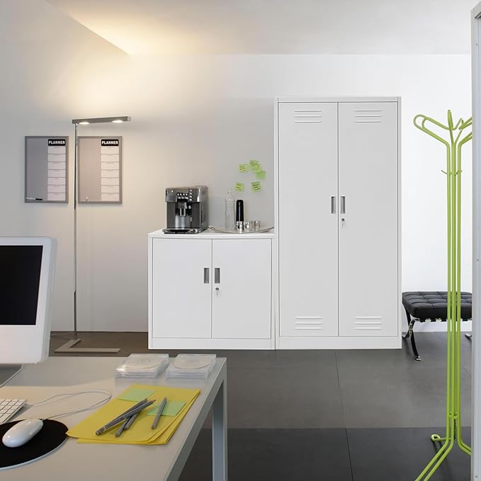CJF Pantry Cabinet, Metal Storage Cabinets with Shelves and Doors, Steel Locking Cabinet for Kitchen Storage, Home Office, Garage, Utility Room and Basement, 36.2" H x 31.5" W x 15.7" D (White)