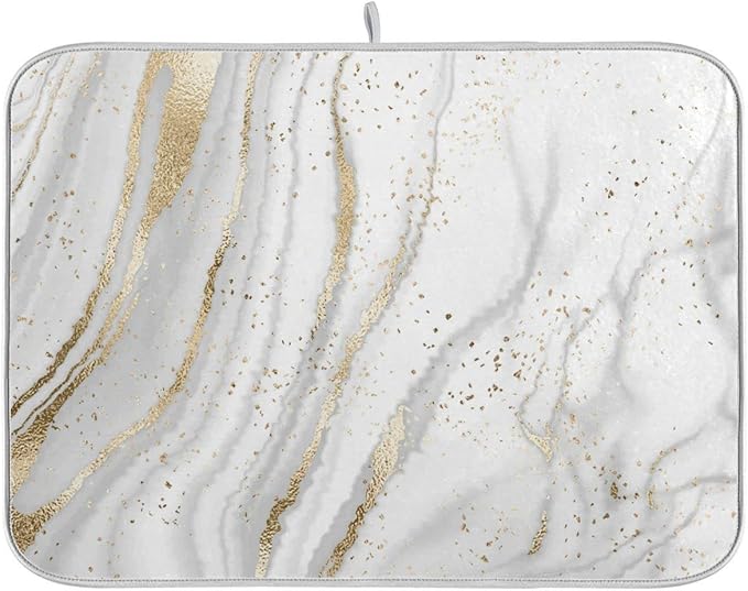 Marble Dish Drying Mat for Kitchen Counter White Golden Marble Gary Grey Drying Mats Super Absorbent Reversible Microfiber Kitchen Countertop Protector Dishes Pad Large 18x24 inch