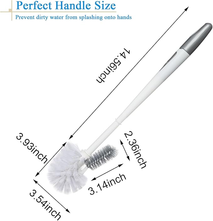 Ryhiac 2 Pack Toilet Bowl Brush Without Holder for Bathroom, Under-Rim Double Brush Head, Long Handle Household Cleaning Brushes Set (2 Pack Grey Brush Without Holder)
