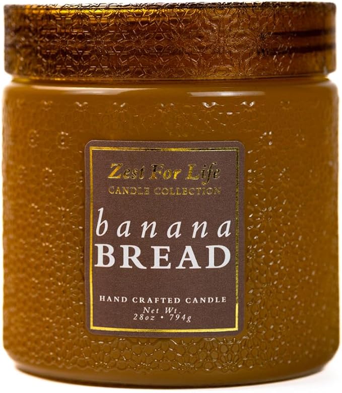 A Cheerful Giver - 28oz Large Scented Candle Jar with Lid- Zest for Life - 130 Hours of Burn Time, Gift for Women (Large, Banana Bread)