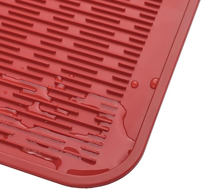 MicoYang Silicone Dish Drying Mat for Multiple Usage,Easy clean,Eco-friendly,Heat-resistant Silicone Mat for Kitchen Counter or Sink,Refrigerator or Drawer Liner Red XL 18 inches x 16 inches
