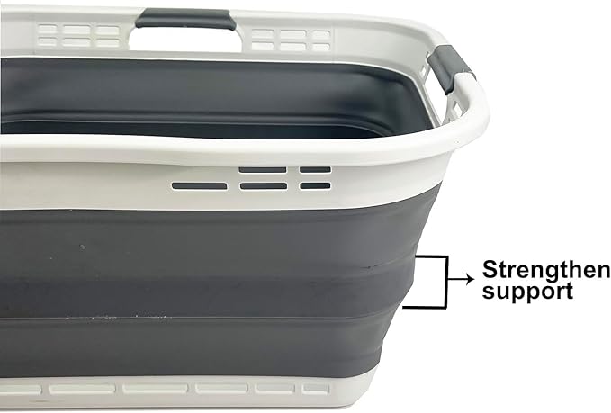 SAMMART 42L (11 Gallon) Collapsible Plastic Storage Basket - Foldable Pop Up Storage Container/Hamper - Portable Laundry Organizer - Space Saving (Grey/Steel Grey, 42L (Style B))
