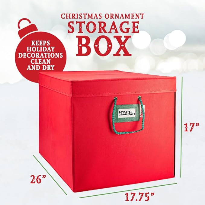 HOLDN’ STORAGE Christmas Ornament Storage Box with Dividers, Stores Ornaments up to 96 of 3 Inch Large Christmas Ball Storage Containers with 4 Trays - Red