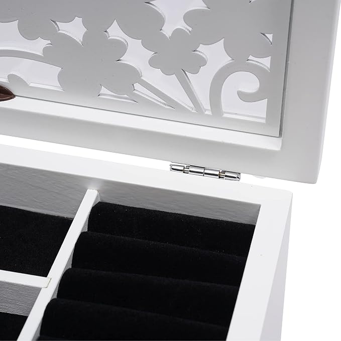 Jewelry Box,Wooden Jewelry Organizer,6 Layers Large Capacity Jewelry Holder Watches Necklace Ring Storage Box (White 2)
