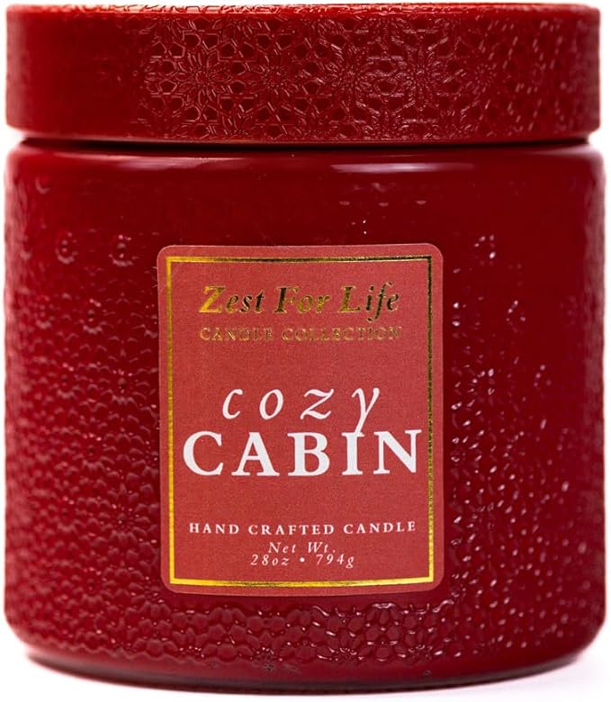 A Cheerful Giver - 28oz Large Scented Candle Jar with Lid- Zest for Life - 130 Hours of Burn Time, Gift for Women (Large, Cozy Cabin)