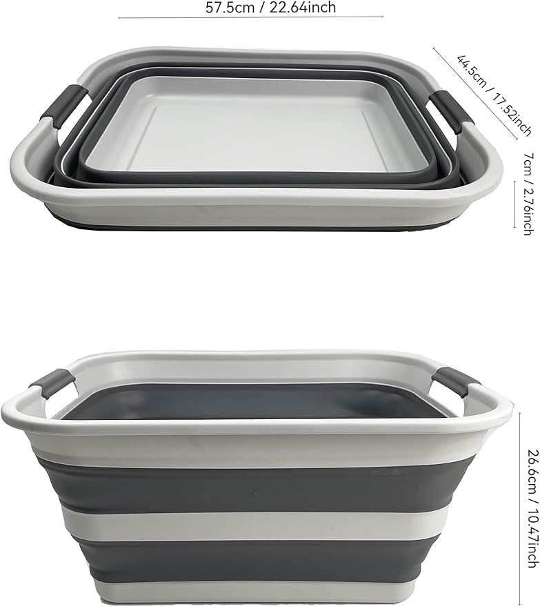 SAMMART Set of 2 Collapsible Plastic Laundry Basket - Foldable Pop Up Storage Container/Organizer - Portable Washing Tub - Space Saving Hamper/Basket (Grey/Steel Grey, 42L)