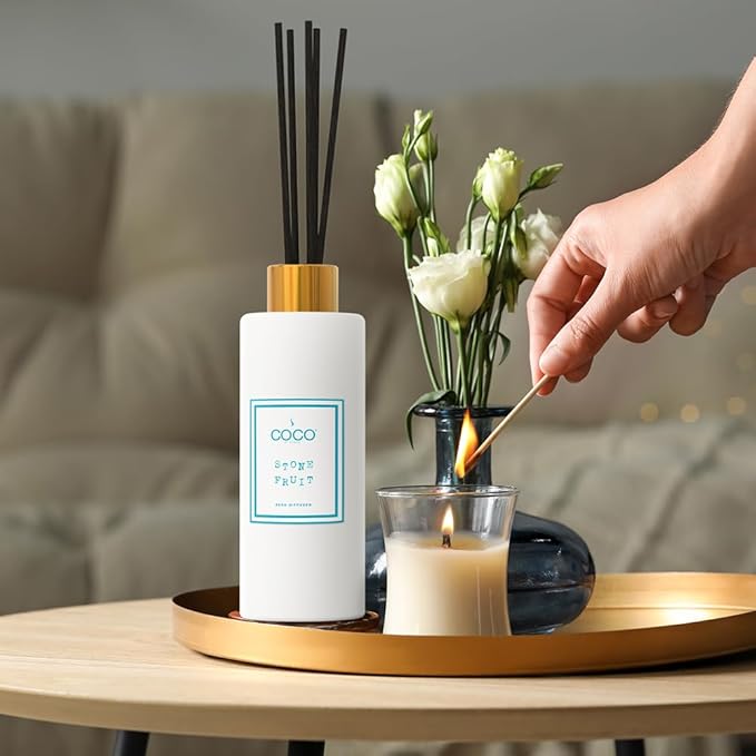 COCO by Stone 5oz Reed Diffuser (Stone Fruit) Luxury Scented Oil Diffuser Aromatherapy, Reed Diffusers for Home, Diffusing Oil Fragrance,Fragrance Products, Reed Diffusers for Home, Vegan