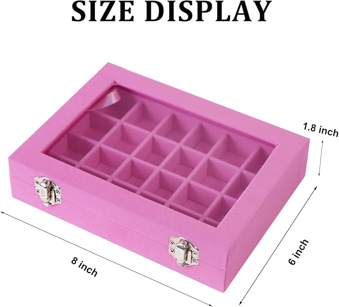 Velvet Jewelry Box 24 Grid Jewelry Earrings Display Organiser Box Ring Tray Holder Earrings Storage Case for Girls Wife Mom Women (Light Pink)