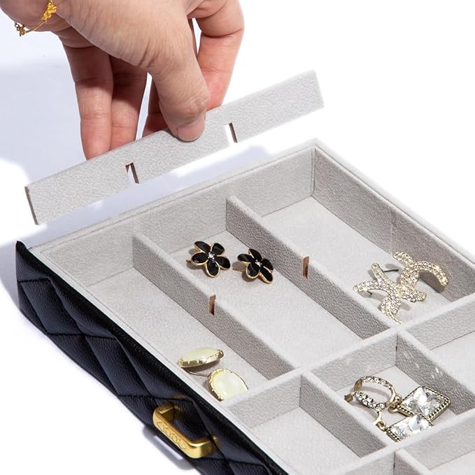 Extra Large Jewelery Box, 10-Layer Storage Case, Faux Leather Organizer with Drawers, Velvet Lining, Scandinavian Nordic Style (BLACK)