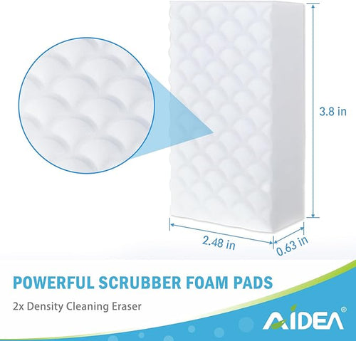 AIDEA Magic Sponges Cleaning Eraser, 2X Density Stronger Sponge for Household, Powerful Scrubber Foam Pads, Multi-Surface Cleaning Supplies for Kitchen, Furniture, Bathroom, Sink, Wall, 48 Pads