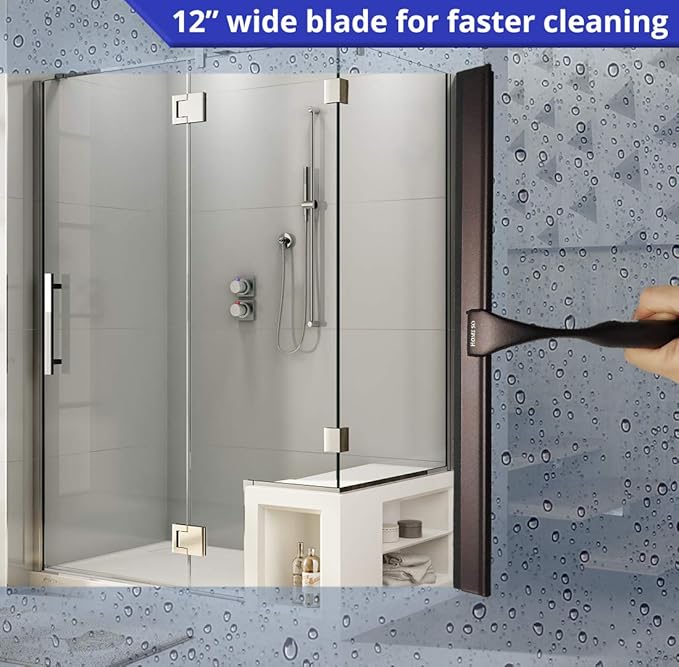 HOME SO 12” Shower Squeegee in Bronze Finish; Effective Rubber Blade Squeegee for Windows, Glass Shower Doors, Car Windshield, Mirrors, Tile Walls, Kitchen Surfaces and More