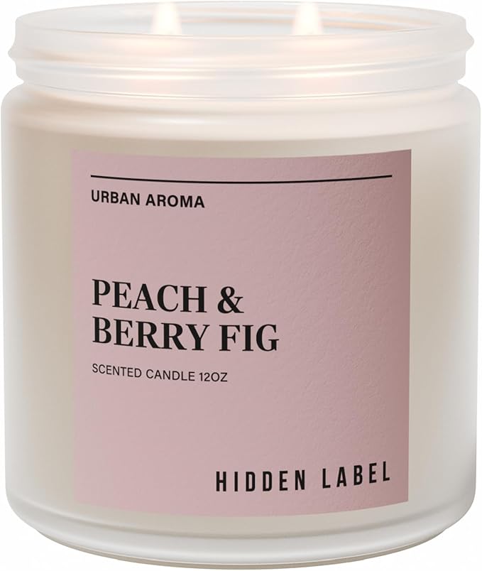 Hidden Label Peach Berry Fig Scented Candle, 12oz Natural Soy Wax, 2 Wick Aromatherapy for Home, 70hours Non Toxic, Clean Burn, Long Lasting, Premium Scents for Relaxation & Stress Relief,Gifts