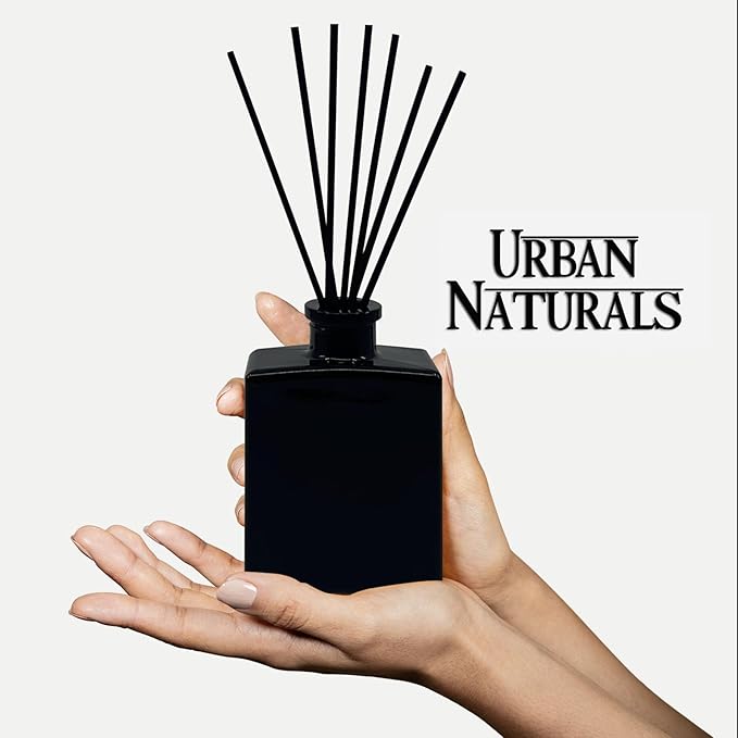 Urban Naturals Holiday Cheer Reed Diffuser Set – Cranberry, Cinnamon, Evergreen, Cedar & Smokey Wood – 5 Ounce Sleek Black Rectangular Refillable Glass Bottle – Made in The USA