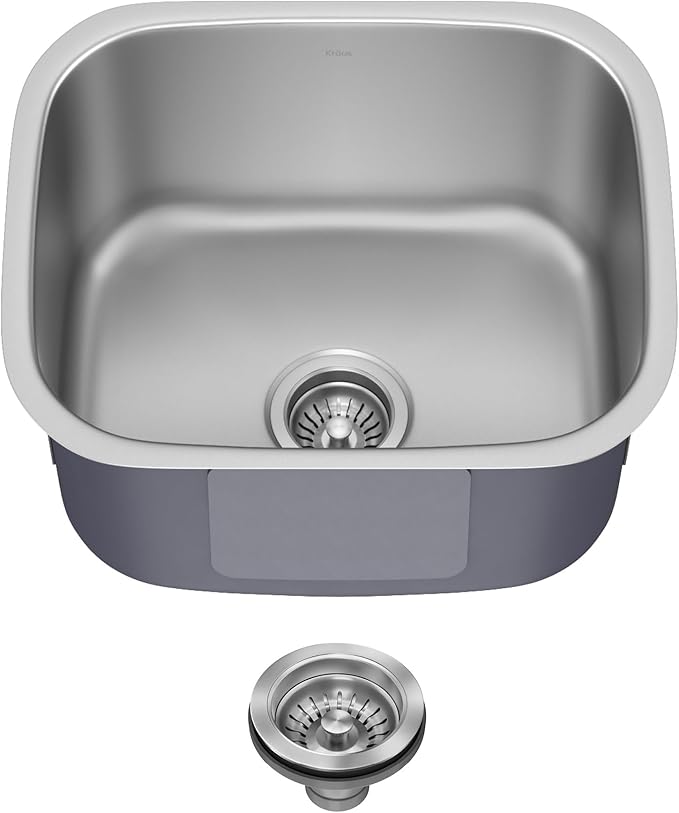 Kraus 19 3/4 Inch Stainless Steel Kitchen Sink, Durable 18 Gauge Single Bowl Kitchen Sinks Undermount, KBU11