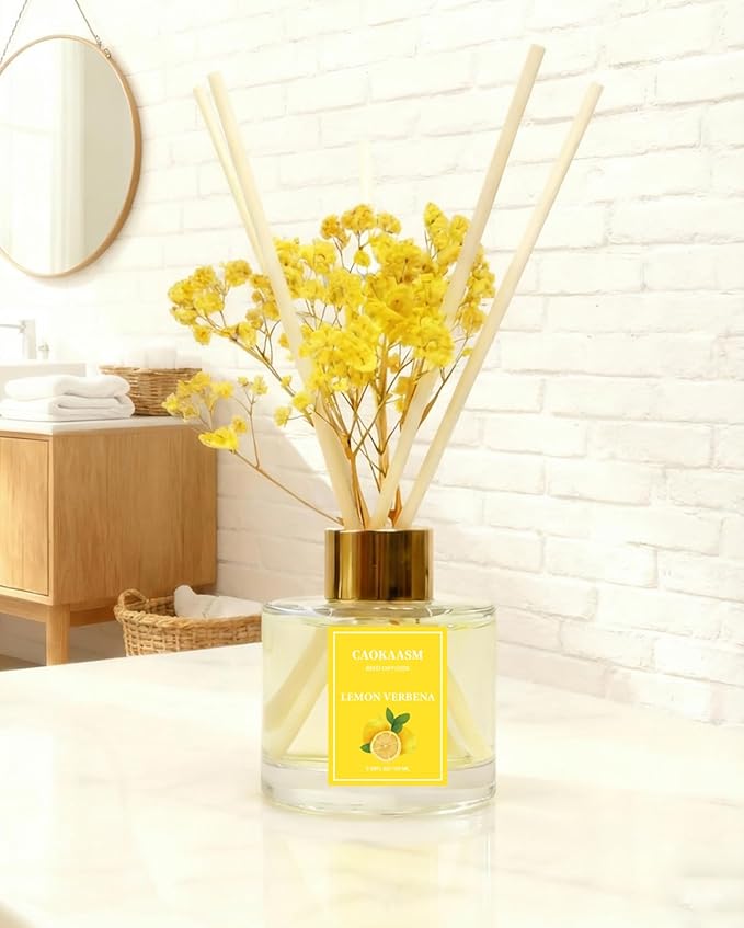 Reed Diffuser Set-Lemon Verbena Scent Fragrance Oil Diffuser with 6 Reed Sticks | Home & Bedroom Bathroom Decor,3.38 fl oz (100ml) (Lemon Verbena)