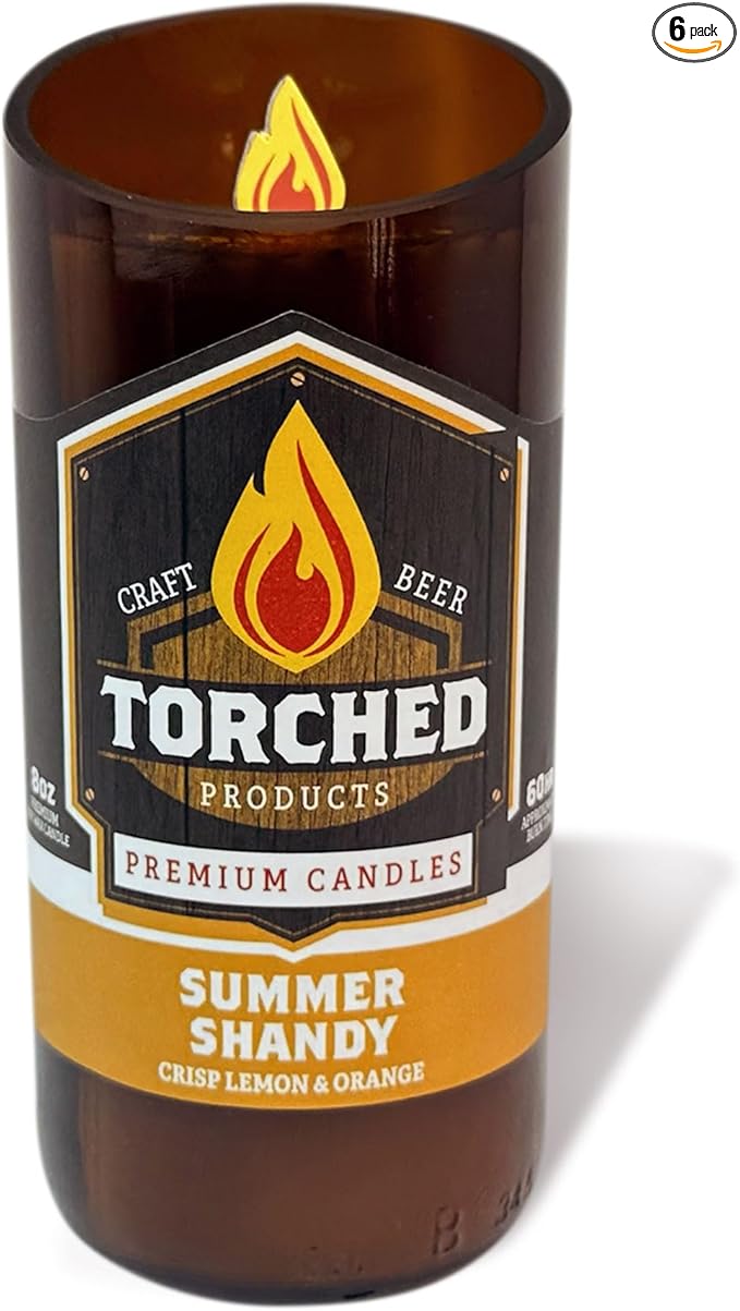 Torched Beer Scented Candles | Natural Soy Wax Candle | Summer Shandy Scent 8 oz | Makes a Great Gift for Men, Beer Lovers, and Collectors | Bar Man-Cave Decor and Accessories
