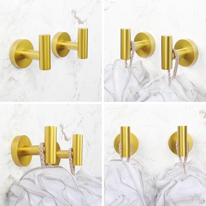SUS 304 Stainless Steel Bathroom Towel Hooks Coat Hook Round Clothes Wall Mounted Towel Coat for Bath Kitchen Garage Hotel, Gold