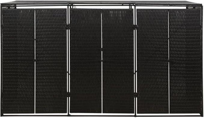 Triple Wheelie Bin Shed Garbage Can Storage Shed, PE Trash Container Management Unit, Outdoor Patio Recycling Dustbin Trash Shed, Black 81.5"x31.5"x46.1" Poly Rattan