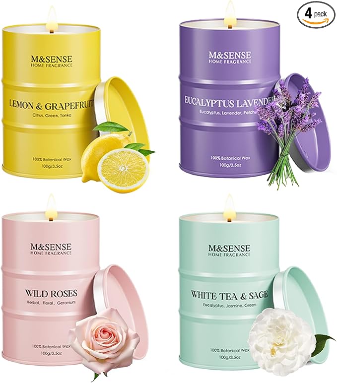 Valentine Candles, Spring Candles Set | Floral Scented Candles Gift Set | 4 Pack Candles for Home Scented Candle,Citrus Lemon Lavender Rose Sage Candle Bulk,Gift Set for Women and Men,Soy Wax 14 oz