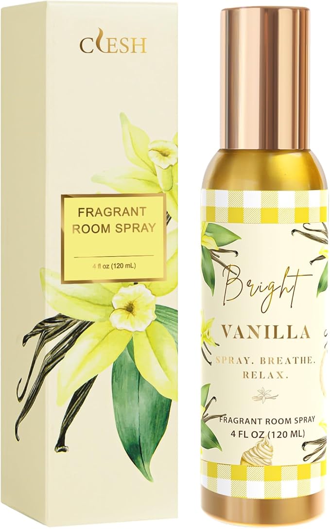 Room Spray, Bright Vanilla, 4 fl oz, Air Freshener for Home, Long-Lasting Odor Eliminator for Bathroom and Office