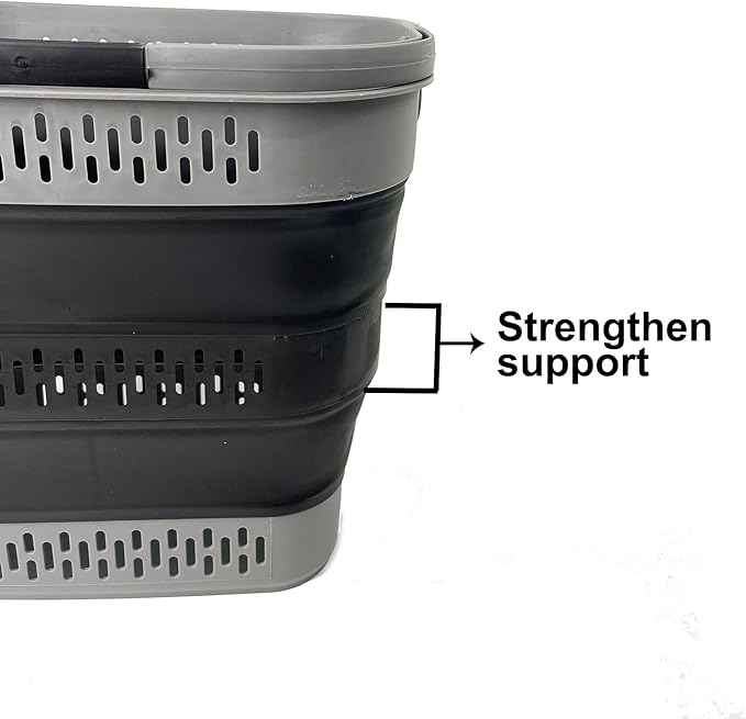 SAMMART 38L (10 Gallon) Collapsible Plastic Laundry Basket - Foldable Pop-Up Storage Container/Organizer – Portable Space Saving Laundry Hamper (1, Grey/Black)
