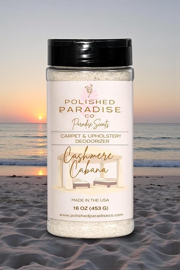 Paradise Scents Carpet and Upholstery Deodorizer, Luxury Resort Scent Powder for Rugs and Textiles, 16 Oz (Cashmere Cabana)