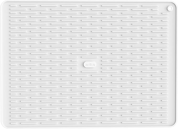 ME.FAN Silicone Dish Drying Mat for Kitchen Counter, Dish Drying Pad for Sink, Refrigerator or Drawer, Countertop Protection Pad XL - 23''×17'' - White
