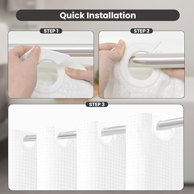 Inhousolu No Hook Waffle Weave Shower Curtain with Removable Snap in Fabric Liner Set for Bathroom, 230 GSM Heavy Duty Weighted Hem, Water Repellent Washable Bath Curtains, 72 x 72 Inch, White