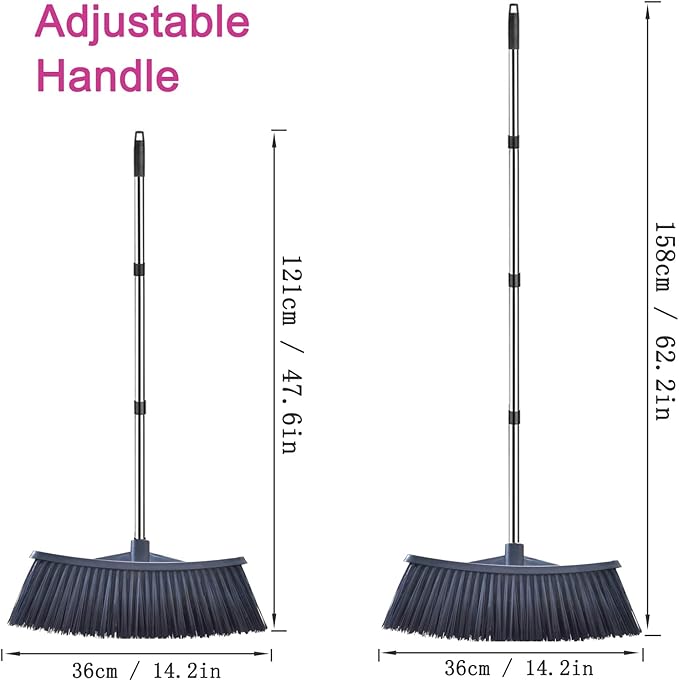 Heavy-Duty Outdoor Broom with 62-Inch Stainless Steel Handle - 36-Inch Wide Plastic Broom Head for Garage, Yard, Sidewalk - No Bend Sweeping, Durable & Lightweight