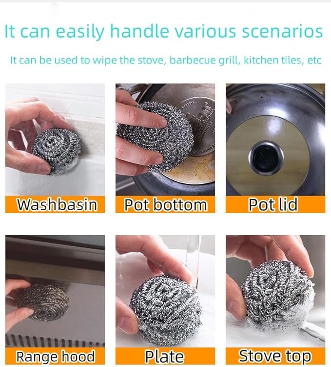 Aikcks 6-Piece Stainless Steel Sponge Scrubber - A Flexible Stainless Steel Velvet Scrubber for Cleaning Tableware, Kitchens, bathrooms, POTS, Pans, Grills and Sinks