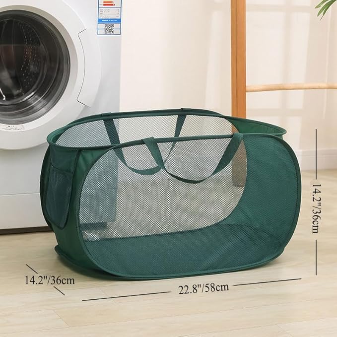 Rubruan 4 Piece Popup Mesh Laundry Basket Durable Handles Collapsible Laundry Baskets Folding Clothes Pastic Hamper for Laundry Room College Dorm (Gray)