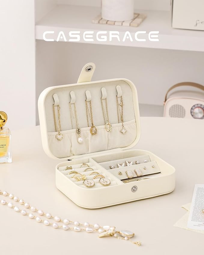CASEGRACE Jewelry Box For Women Portable Travel Jewelry Case for Necklace Earring Rings Jewelry Holder Case Gift Box Girls