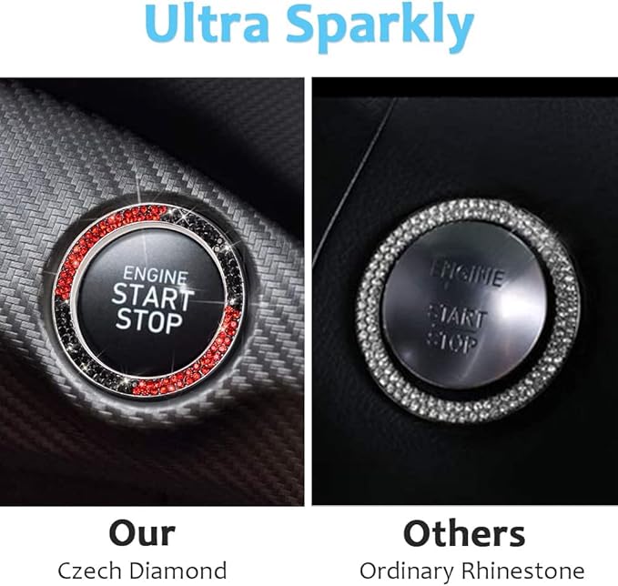 ToBeQueen Black and Red Bling Push Button Start Ring Emblem Sticker,Crystal Rhinestone Interior Engine Start Stop Car Bling Ring Decoration for Women, Pure Handmade Diamond Decor,Red and Black