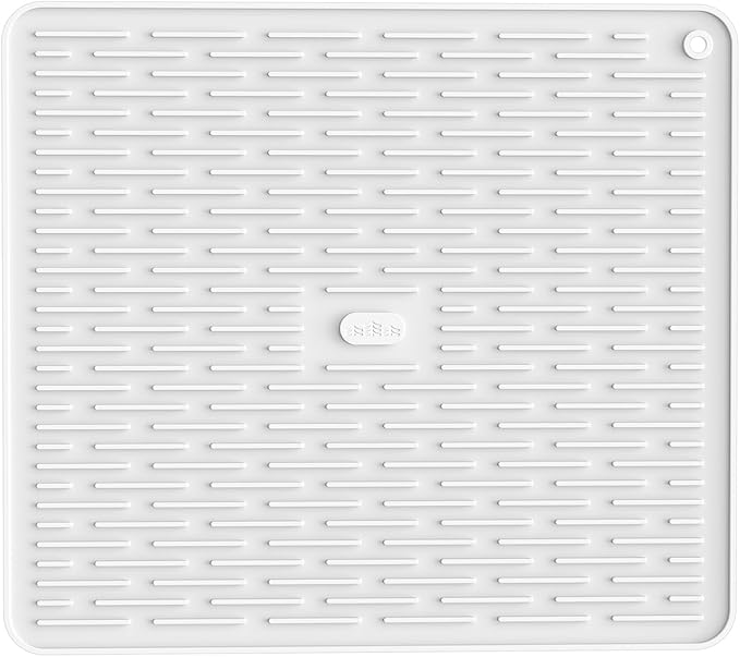 ME.FAN Silicone Dish Drying Mat for Kitchen Counter, Dish Drying Pad for Sink, Refrigerator or Drawer, Countertop Protection Pad L - 18''×16'' - White
