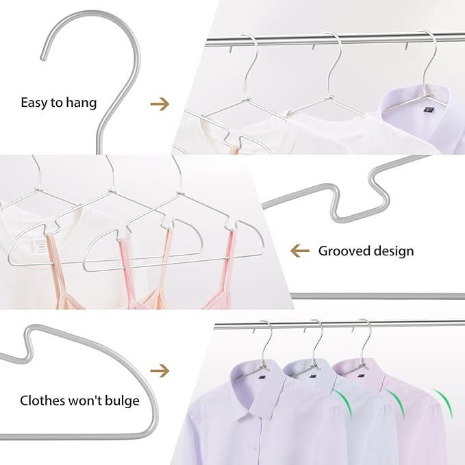 VWV 20-Pack Silver Aluminum Hangers, 16.5-inch Smooth and Durable Metal Shirt Hangers, Lightweight and Sturdy Metal Hangers, Suit Hangers, Dress Hangers, Wedding Gown Hangers.