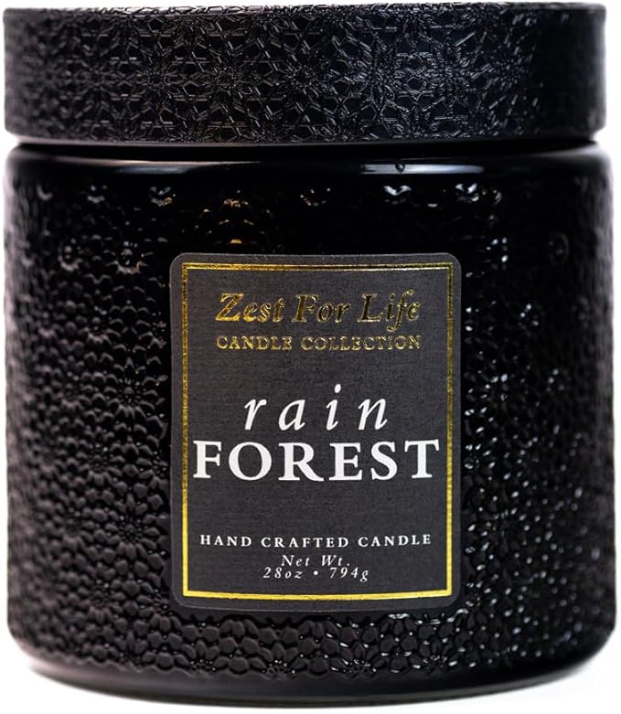 A Cheerful Giver - 28oz Large Scented Candle Jar with Lid- Zest for Life - 130 Hours of Burn Time, Gift for Women (Large, Rain Forest)