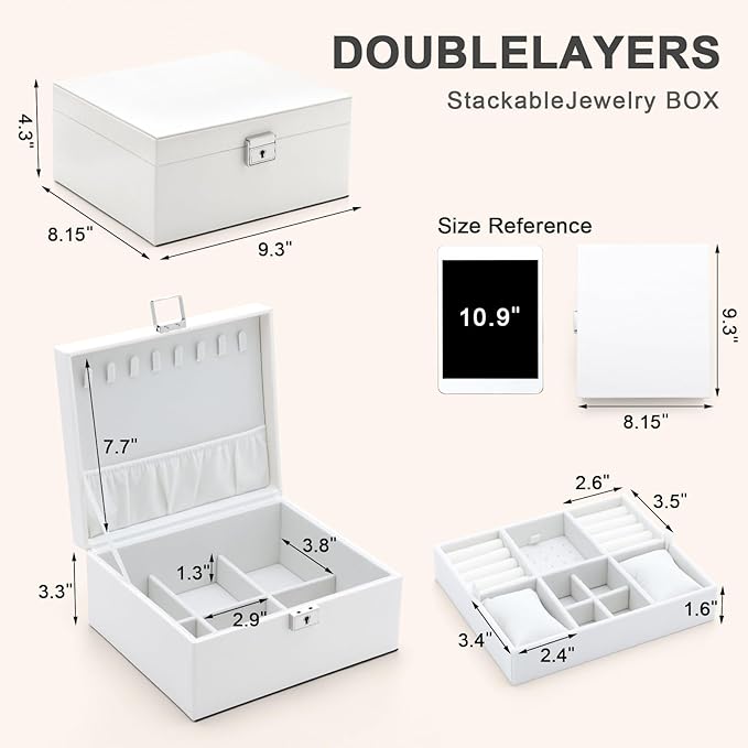 Jewelry Organizer Boxes for Women,Travel Jewelry Case, 2 Layers Removable Jewelry Box,Storage for Necklace, Bracelet, Earring,Rings,Jewelry Box Gifts for Women Girls