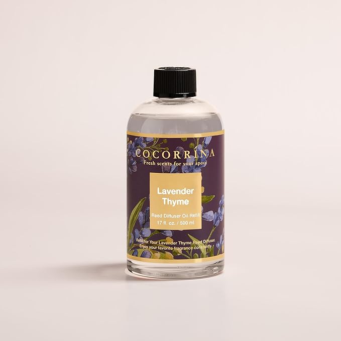 Cocorrína Reed Diffuser Refill Lavender Thyme 17oz (500ml) with 8 Rattan Sticks - Premium Long-Lasting Scented Oil, Home Fragrance for Bedroom, Bathroom Home Decor