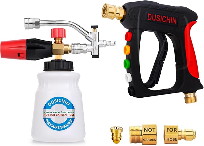 DUSICHIN Pressure Washer Short Gun Foam Cannon 1/4" Quick Connector,Car Wash Foam Gun Kit Dual Connector Accessory,Pressure Washer Nozzle Tips 3/8'' Swivel Quick Connector,Not Use with Garden Hose