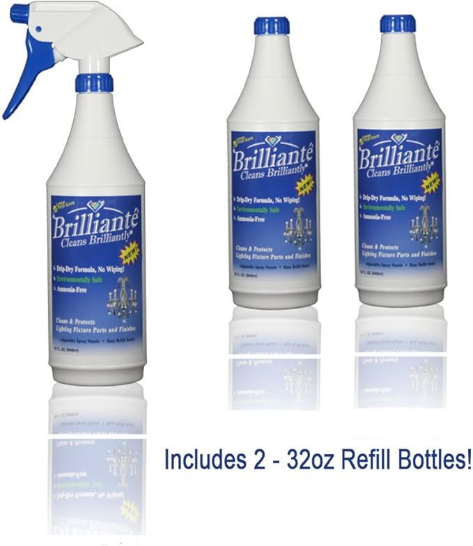 Brilliante Crystal Chandelier Cleaner - Manual Sprayer 32oz Environmentally Safe, Ammonia-free, Drip-dry Formula, Made in USA (3 Pack)