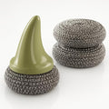 JESFORMYA Steel Wool Scrubber with Handle, 3 Refill Pads – Heavy Duty Cleaner for Dishes, Cast Iron, Pots, Pans & Grills（Green）