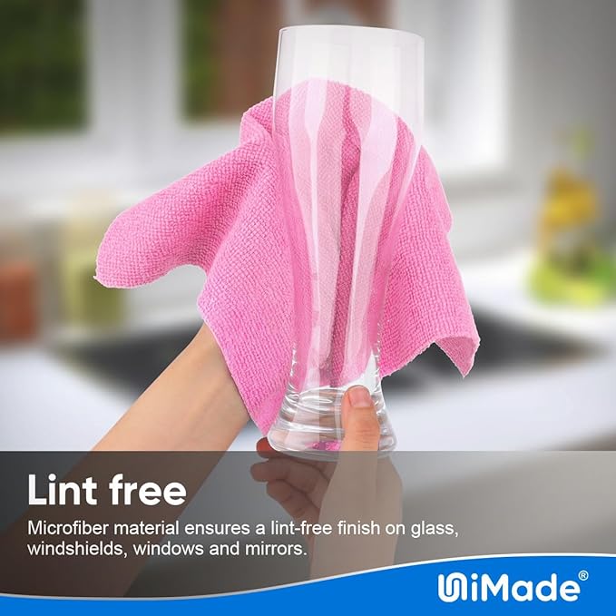 UNIMADE Microfiber Cleaning Cloth, 100 Sheets Microfiber Towels for Cars Commercial Grade Shop Towel Washcloths Lint-Free Bulk Cleaning Rags for Mechanic Restaurant Garage Housekeeping, 11"x 9", Pink