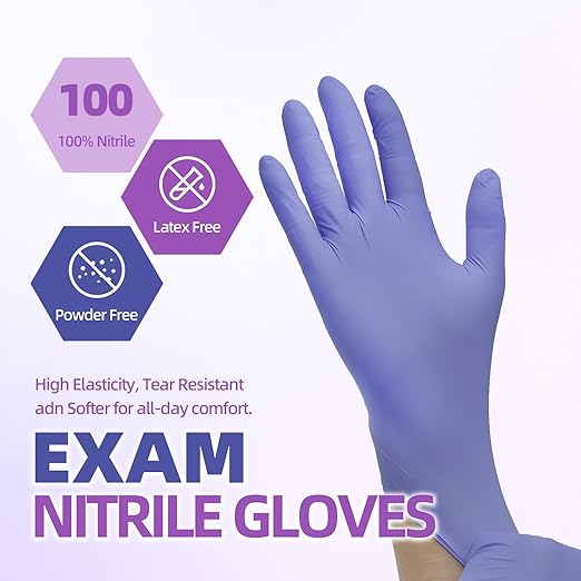 Basic Nitrile Exam Gloves, Medical Violet Blue Gloves Disposable Latex Free Powder-Free For Exam, Food Prep Cleaning, Medium Case Of 1000, M, NGPF1035