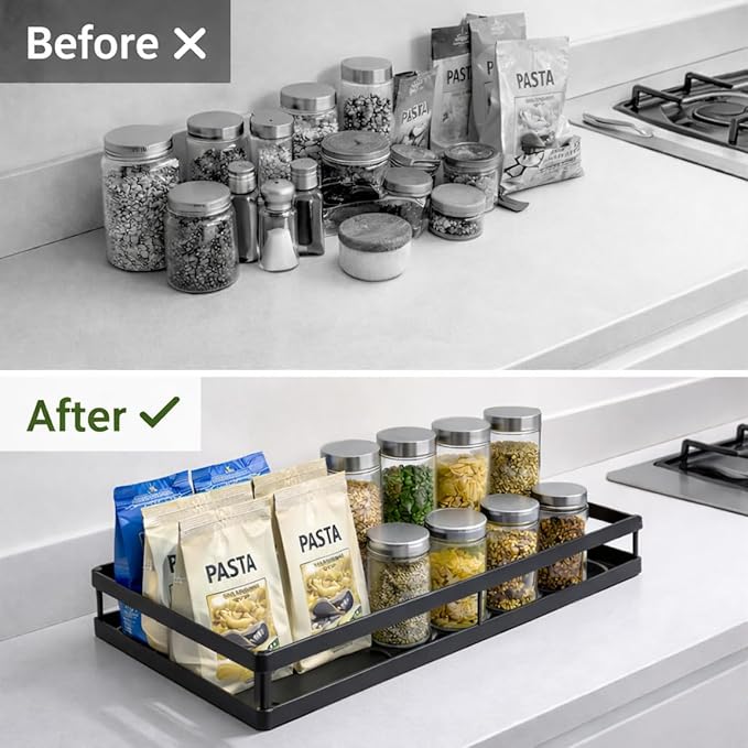 Under Sink Organizer, Ball-Bearing, Under Kitchen Sink Organizer, Under Cabinet Organizer, No-Drill Adhesive, Under Sink Storage (Glossy Black, 1-Pack)