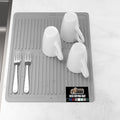 GORILLA GRIP 100% BPA-Free Patented Silicone Dish Drying Mat for Kitchen Counter, Water Catching Ribbed Design, Easy Clean Waterproof Sink Liner, Heat Resistant, Fits Under Rack, 12x16 Inch, Gray