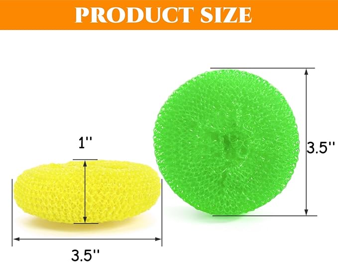 Acshio 60 Pack Plastic Dish Scrubbers, Round Mesh Scouring Non Scratch Pads, Assorted Color Reusable Nylon Dish Pot Washing Poly for Kitchen Household Cleaning, 6 Colors