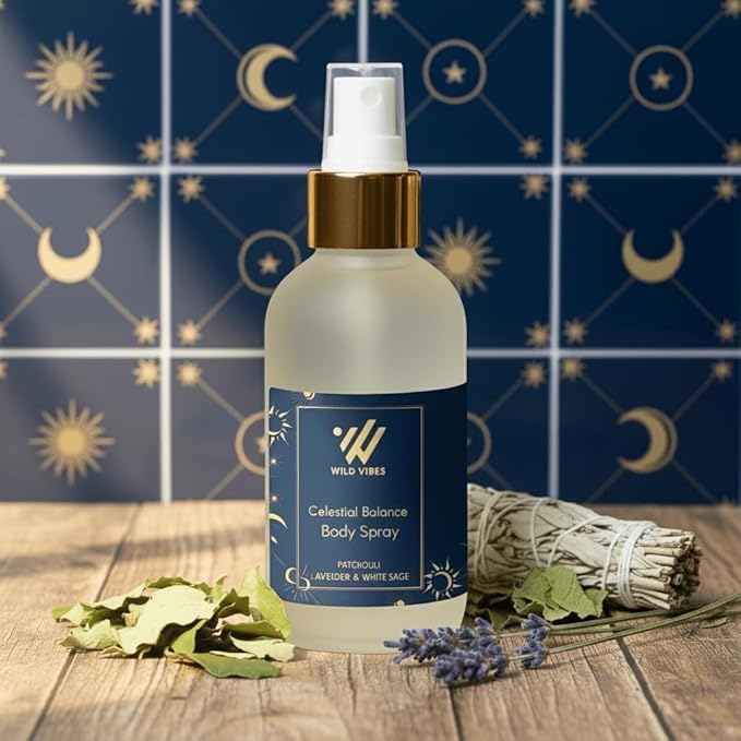 Wild Vibes Celestial Balance (Patchouli) Body & Room Spray- Aromatherapy for Balance, Cleansing & Meditation with Patchouli Essential Oil. Body, Room & Linen Safe 4oz